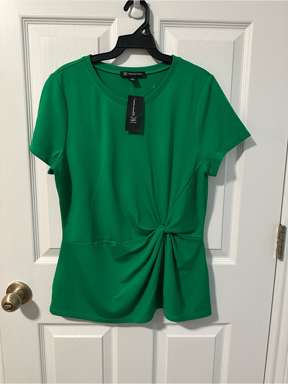 INC International Concepts Bright Green Short-Sleeve Twist Front Top